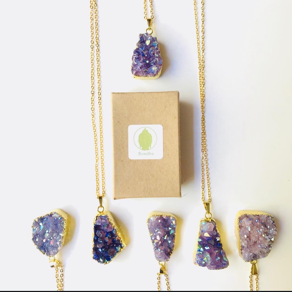 Bondhu Purple Aura Quartz Necklace
